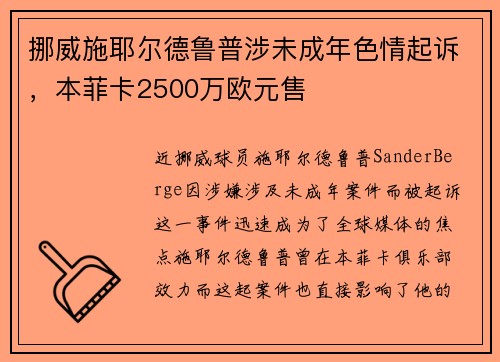 挪威施耶尔德鲁普涉未成年色情起诉，本菲卡2500万欧元售
